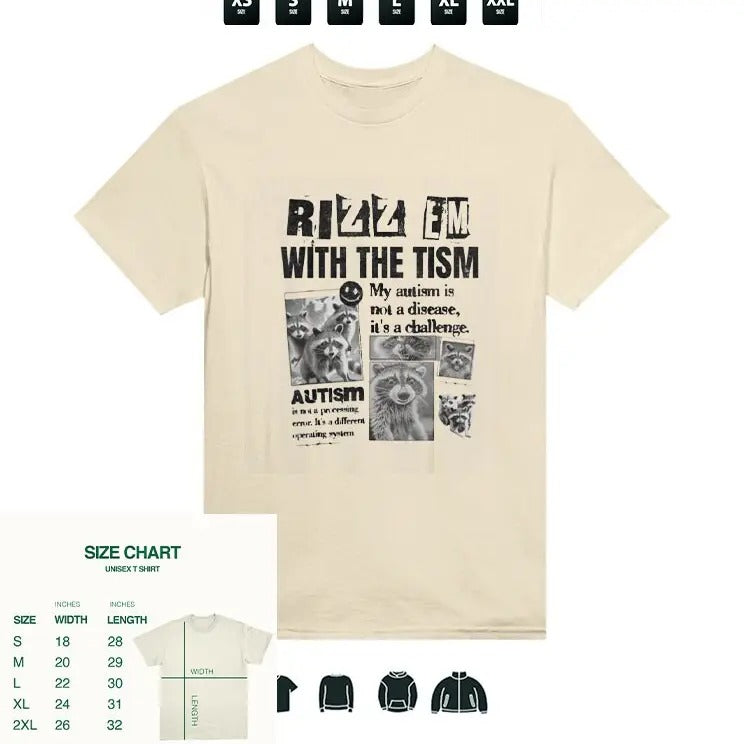 Rizz 'em with the tism T-Shirt Trending Raccoon Tee, Gifts Hoodie, Sweatshirt | HypeCrazeTee.com