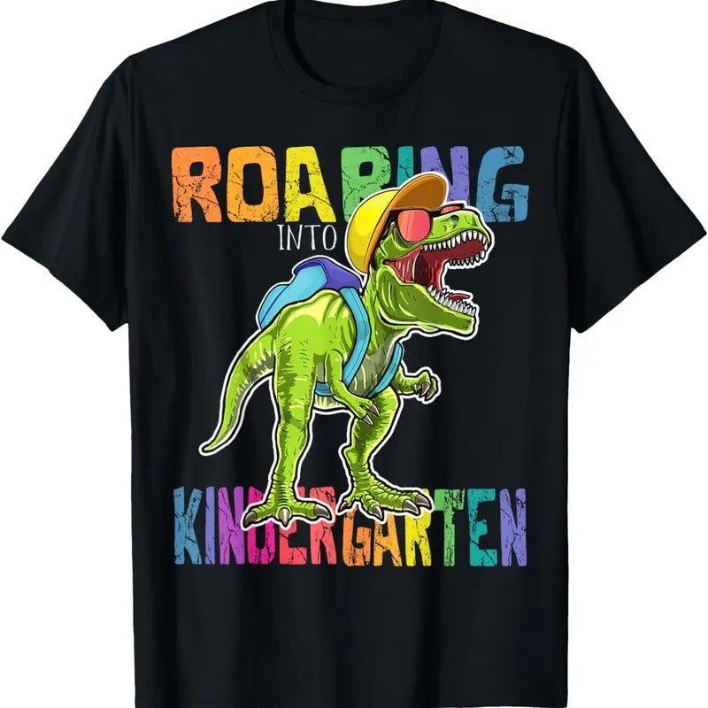 Roaring Kindergarten Dinosaur T-Rex Comfort Colors Boys Cotton T-Shirt Hoodie, Sweatshirt | HypeCrazeTee.com