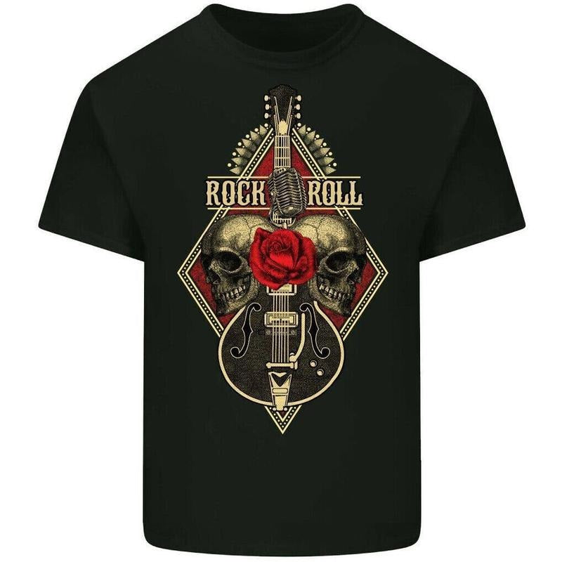 Rock & Roll T-Shirt Guitar Skull Mens Guitarist Biker Death Heavy Metal Music Made in USA Hoodie, Sweatshirt