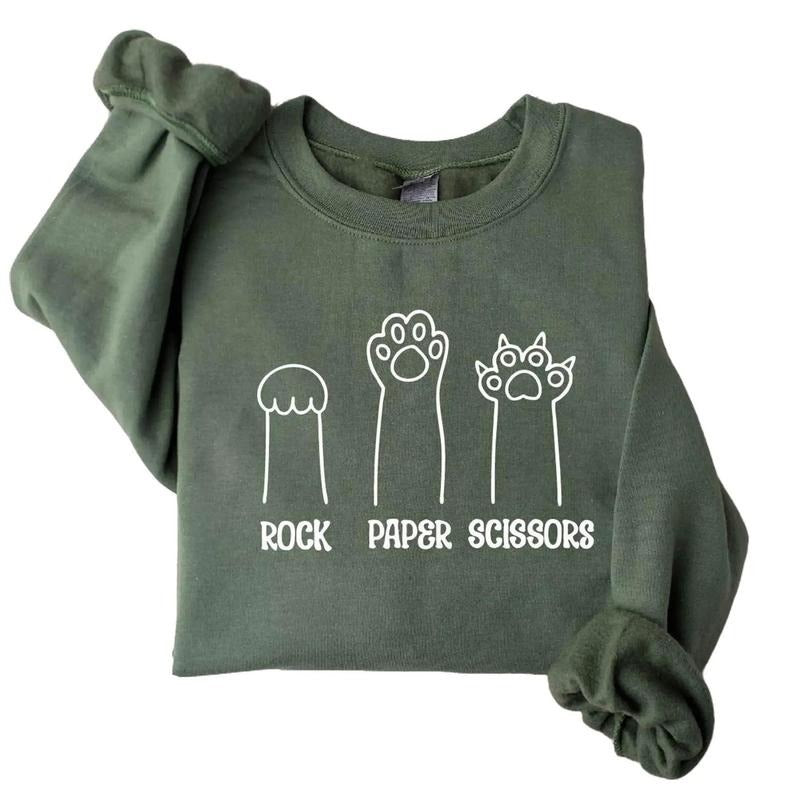 Rock Paper Scissors Sweatshirt, Funny Cat Paw Shirt, Unisex Crewneck Shirt for Cat Lover, Cat Owner Shirt, Cat Paws...