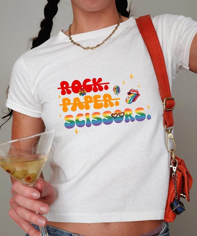 Rock Paper Scissors Y2K Baby Tee, Funny Lesbian Pride Shirt, Bold Gay Meme T-Shirt, Cute LGBT Tee Hoodie, Sweatshirt