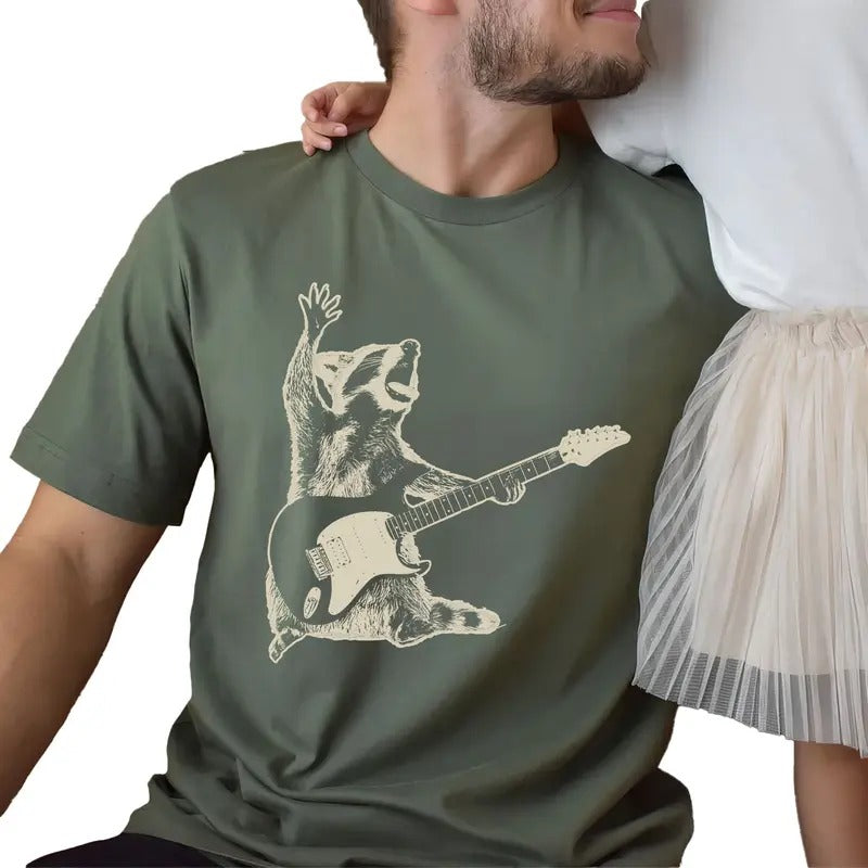 Rock Raccoon Playing Guitar Vintage Shirt, Funny Guitar Raccoon Retro Tee, Funny Racoon Graphic Printed Tee, Meme Shirt,...