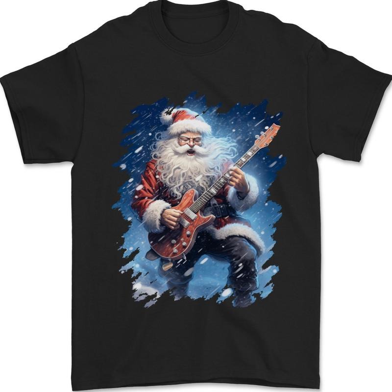 Rock Santa Playing Electric Guitar Xmas 100% Cotton Made USA T-Shirts, Hoodie, Sweatshirt