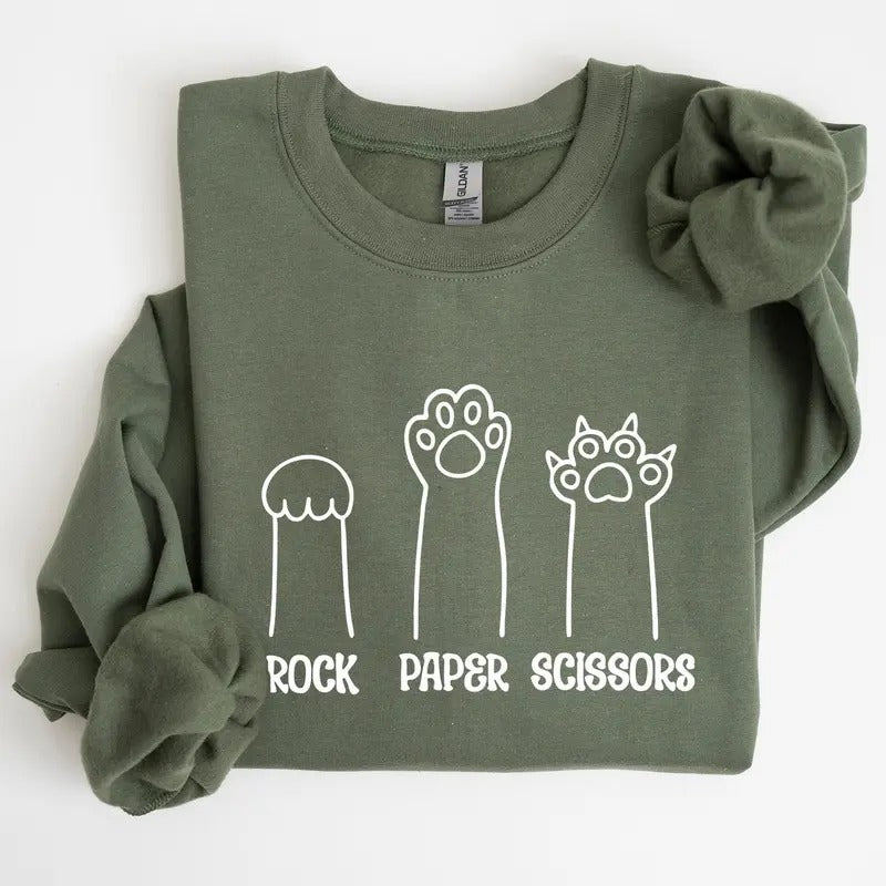 Rock, Paper, Scissors, Cat Mom, Cat Funny, Feline, Pet Sweatshirt, Crew Neck, Women's, Crewneck T-Shirts, Hoodie