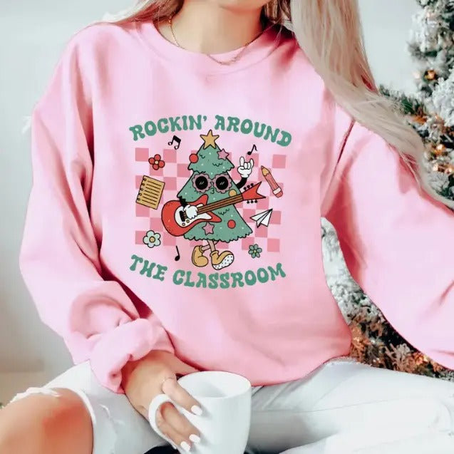 Rockin Around the Classroom Christmas Teacher Shirt, Teacher Christmas Shirt, Winter Teacher Shirt, Holiday Teacher...