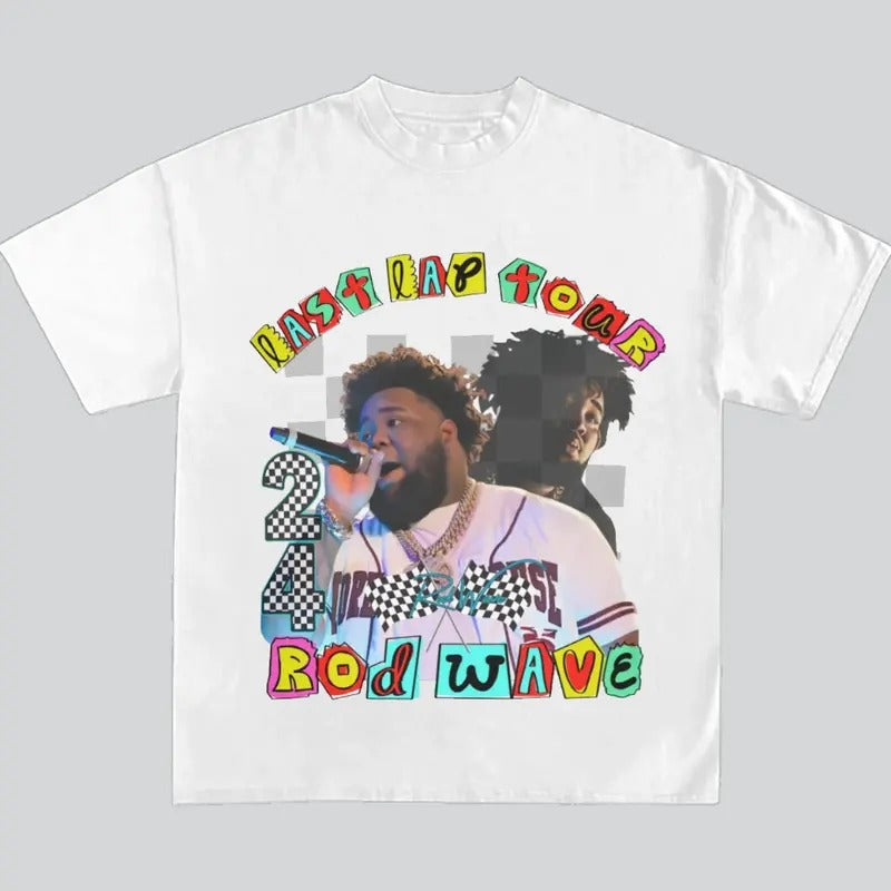 Rod Wave Last Lap 24 Flag Racing Graphic Big Face Rap Tee Shirt Top Shortsleeve Hoodie, Sweatshirt | HypeCrazeTee.com