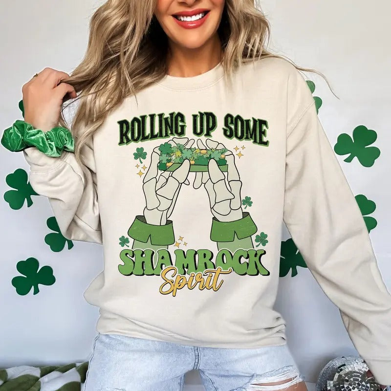 Rolling Up Some Shamrock Spirit Shirt, Irish Paddy's Day Lucky Clover St Patrick's Day Graphic Printed Unisex Classic...
