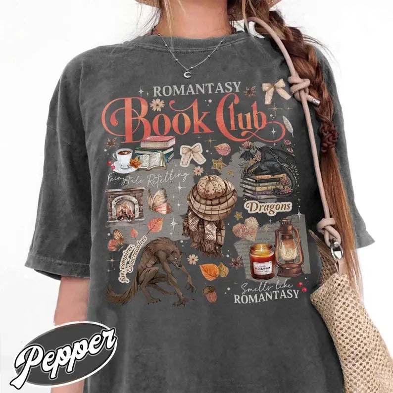Romantasy Reader Book Club, Romantasy Book Club Shirt, Fall Book Shirt, Fall Love With Reading, Fall Book Club Shirt,...