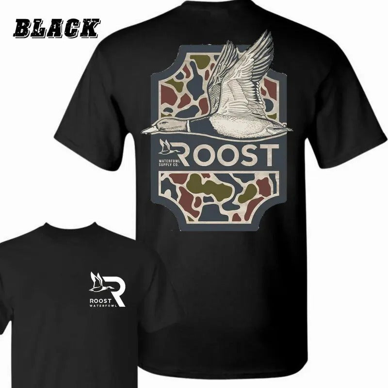 Roost Waterfowl Duck Hunting T-Shirt - Camo Design , Black Outdoor Graphic Tee , Perfect for Waterfowl Hunters - Trendy...