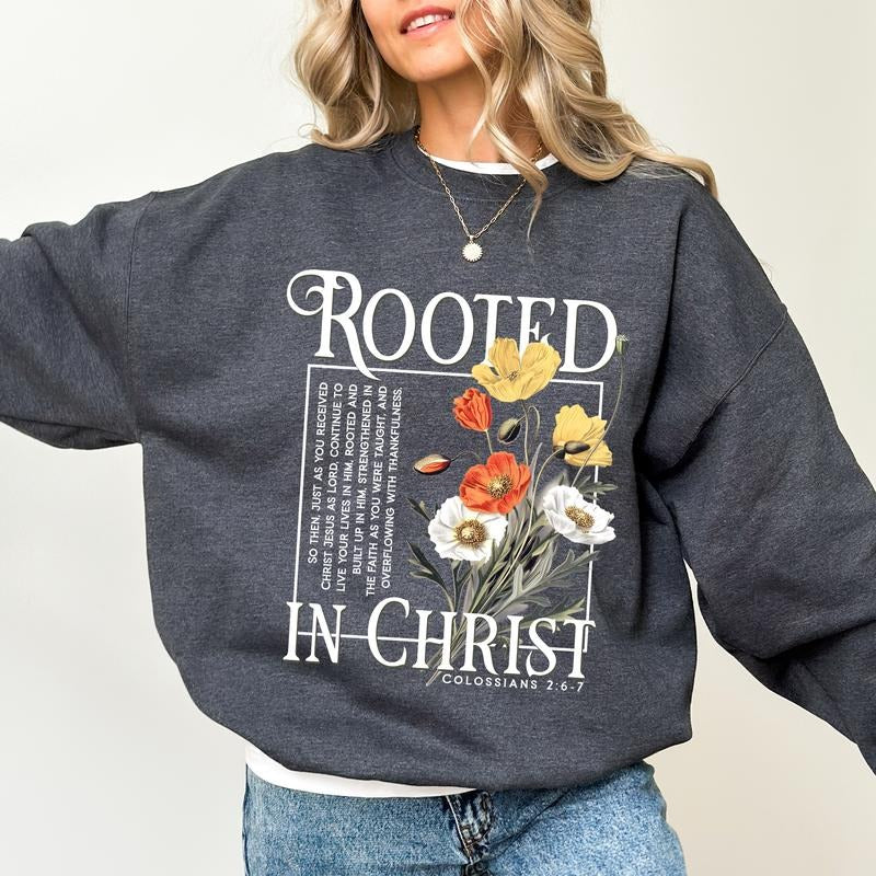 Rooted In Christ Sweatshirt, Cute Christian Sweater, Popular Christian Shirt, Inspirational  Long Sleeve Pullover Hoodie