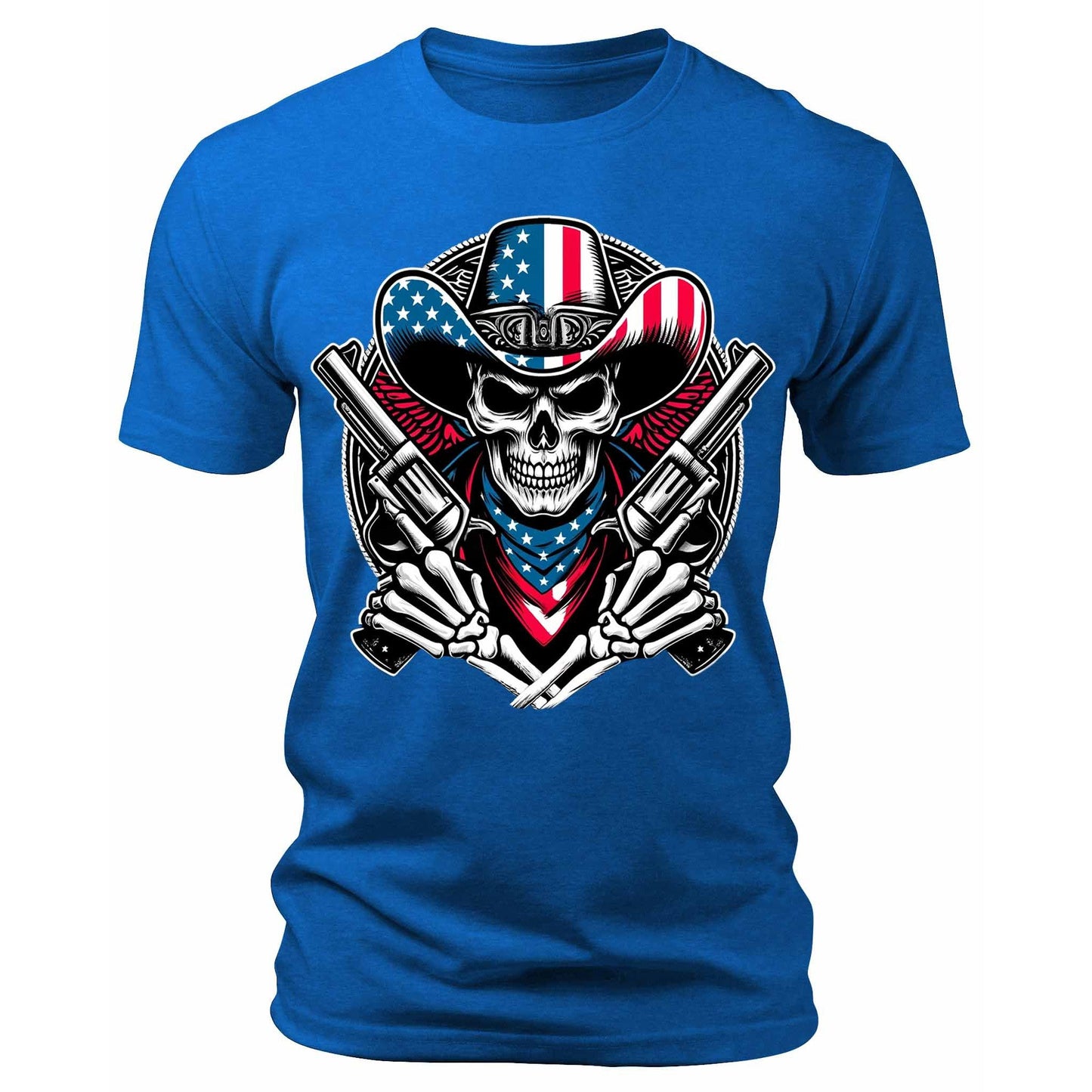 Men's Patriotic Skeleton Cowboy T-Shirts Short Sleeve Crewneck Graphic Tees