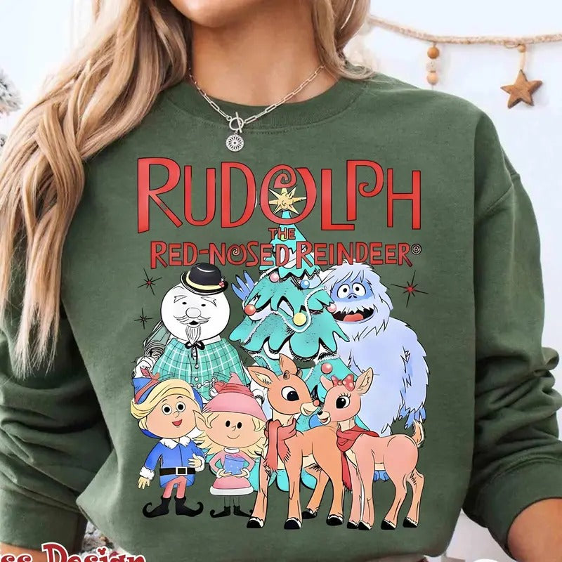 Rudolph the Red Nosed Reindeer Sweatshirt, Rudolph the Red-nose Reindeer Sweatshirt, merry christmas 90s Movies Crewneck...