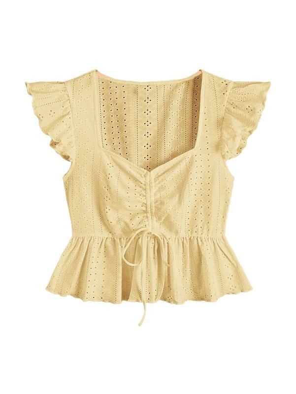 Ruffle Hem Cap Sleeve Shirts Sweetheart Neck Peplum Blouse Top Hoodie, Sweatshirt | HypeCrazeTee.com