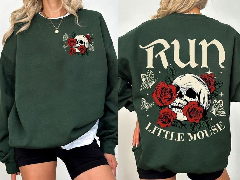 Run Little Mouse Sweatshirt, Haunting Adeline Hoodie, Zade Meadows Merch, Roses and Skull Shirt, Dark Romance Unisex Soft...