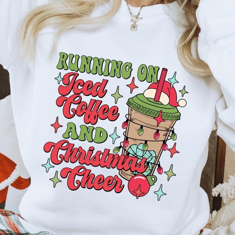 Running On Iced Coffee and Christmas Cheer Unisex Gildan Sweatshirt T-Shirts, Hoodie | HypeCrazeTee.com