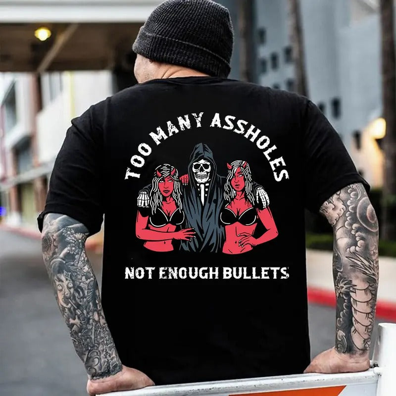 [S 5XL] "TOO MANY @SHOLES NOT ENOUGH BULLETS" Skeleton Sexy Lady Print Motorcycle Shirt Print Streetwear T-Shirts, Hoodie, Sweatshirt