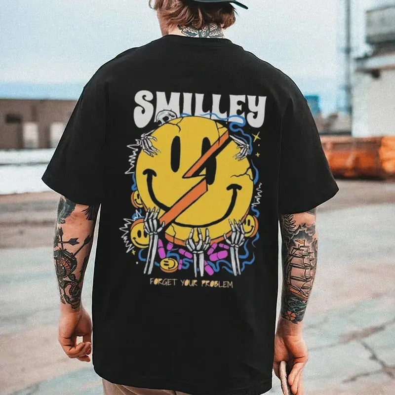 [S 5XL] Cute Smiley Casual Cotton Motorcycle Shirt Streetwear T-Shirts, Hoodie, Sweatshirt