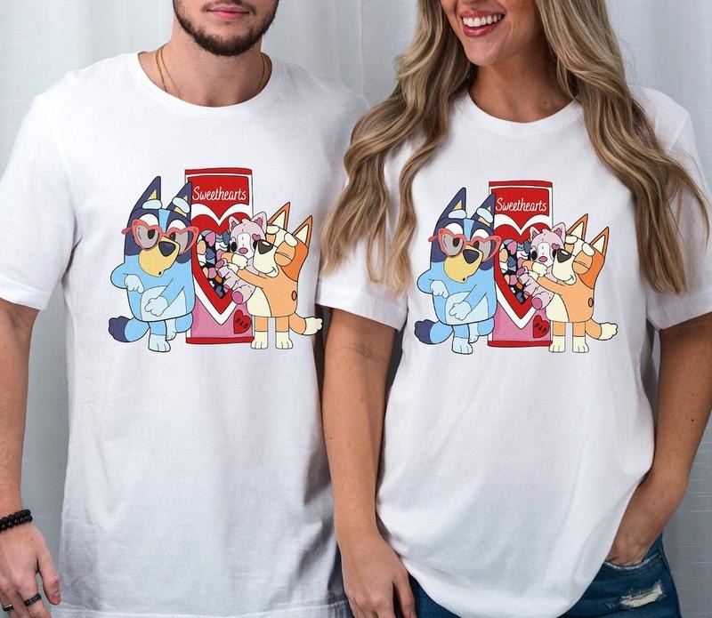 SALE Bluey And Bingo Valentine Couple Shirt, Bluey Mum Dad Shirt, Bandit And Chilli Valentine Shirt, Bandit Heeler Shirt,...