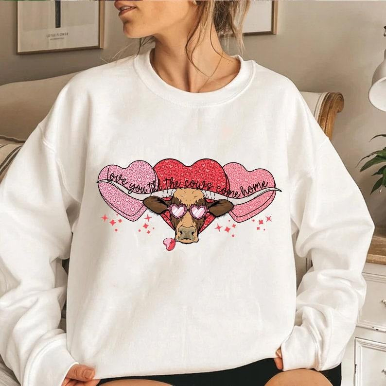 SALE Funny Cow Valentine Shirt, Heifer Valentine Sweatshirt, Highland Cow Valentine Shirt, Valentine Day Western Country...