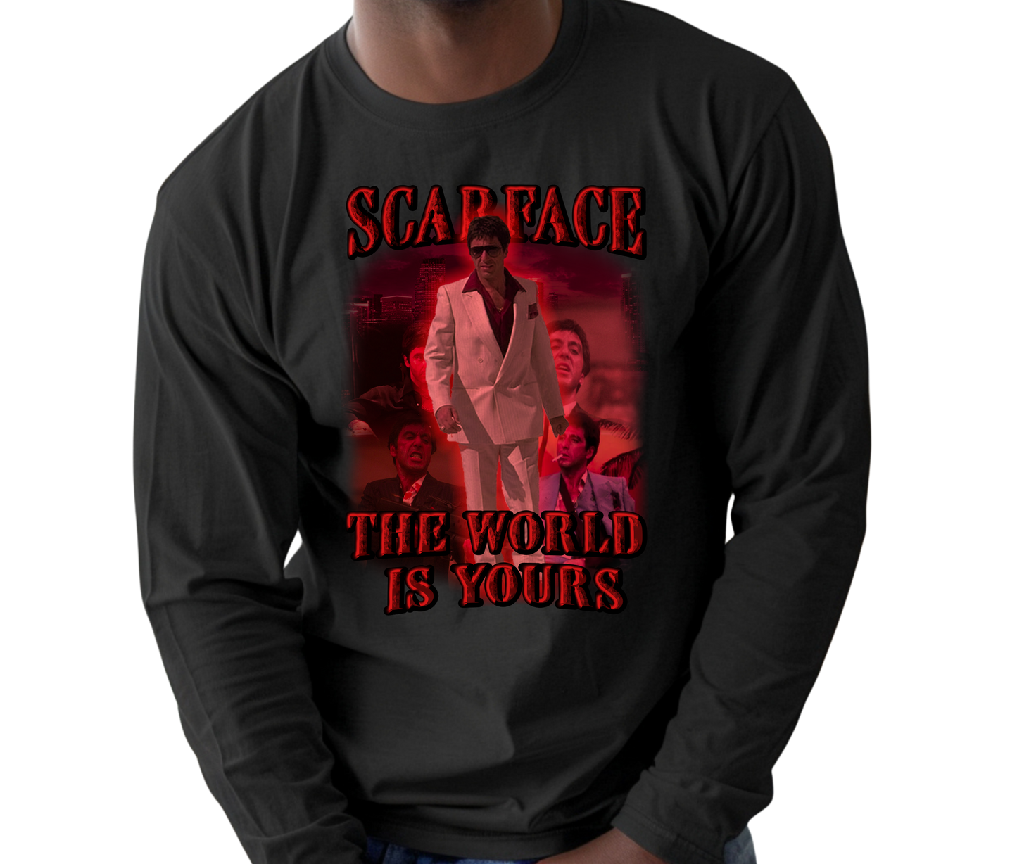 Scarface The World Is Yours Long Sleeve T-Shirt – Vintage Gangster Movie Shirt, Retro Streetwear for Film Fans