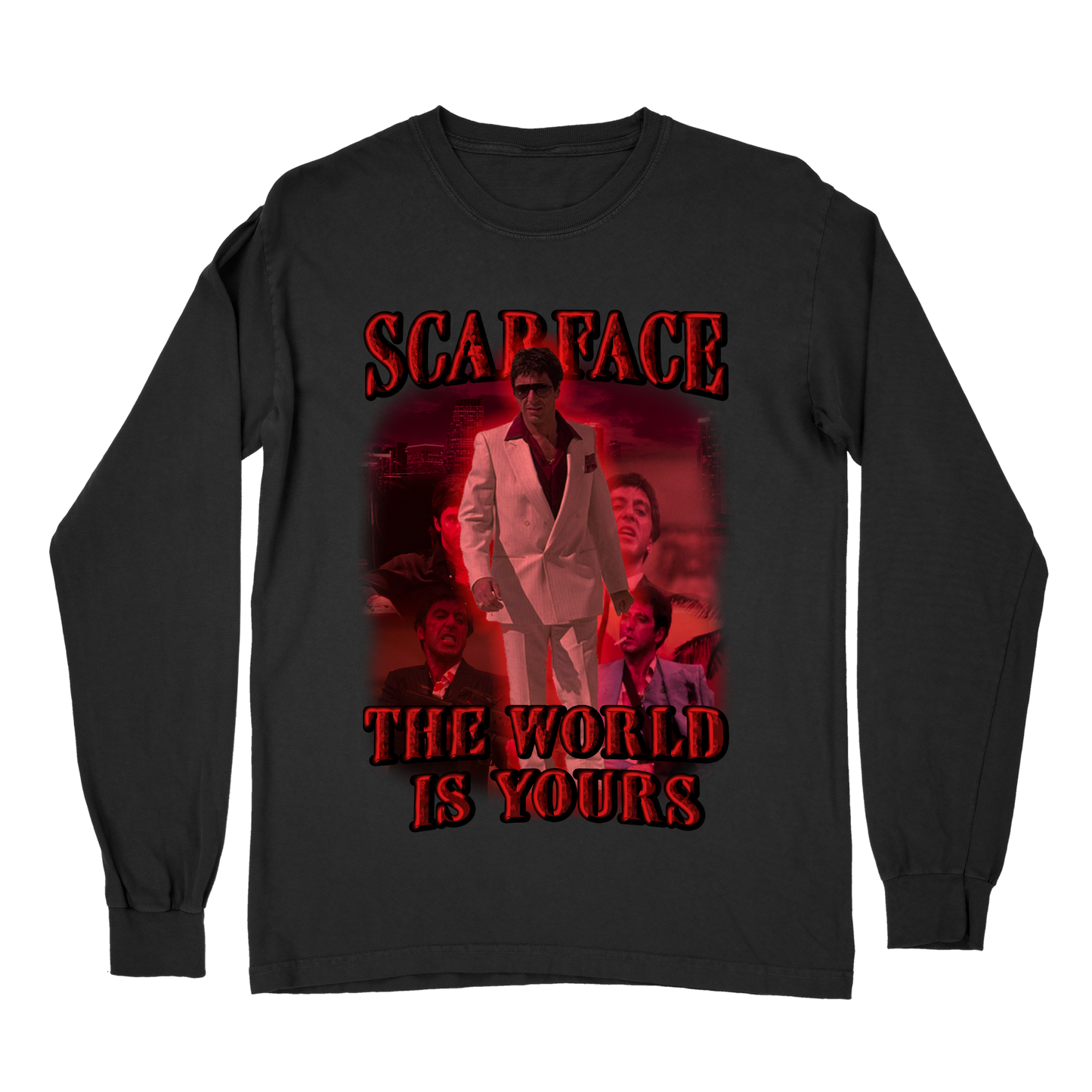 Scarface The World Is Yours Long Sleeve T-Shirt – Vintage Gangster Movie Shirt, Retro Streetwear for Film Fans