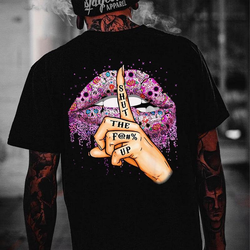 SHUT THE  UP Gothic Style Lips Print Men's T-Shirt Hoodie, Sweatshirt | HypeCrazeTee.com