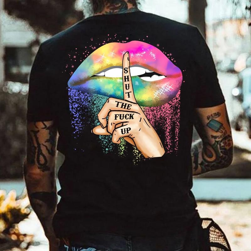 SHUT THE  UP Iridescent Lips Print Men's T-shirt Hoodie, Sweatshirt | HypeCrazeTee.com