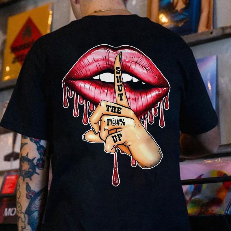 SHUT THE  UP Red Lips Print Men's T-Shirt Hoodie, Sweatshirt | HypeCrazeTee.com