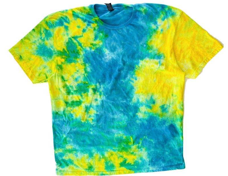 SOUR PATCH Yellow Blue Green Hand Dyed Tie Dye T-Shirt Casual 100% Cotton True to Size Summer Casual Short Sleeve Crew Neck