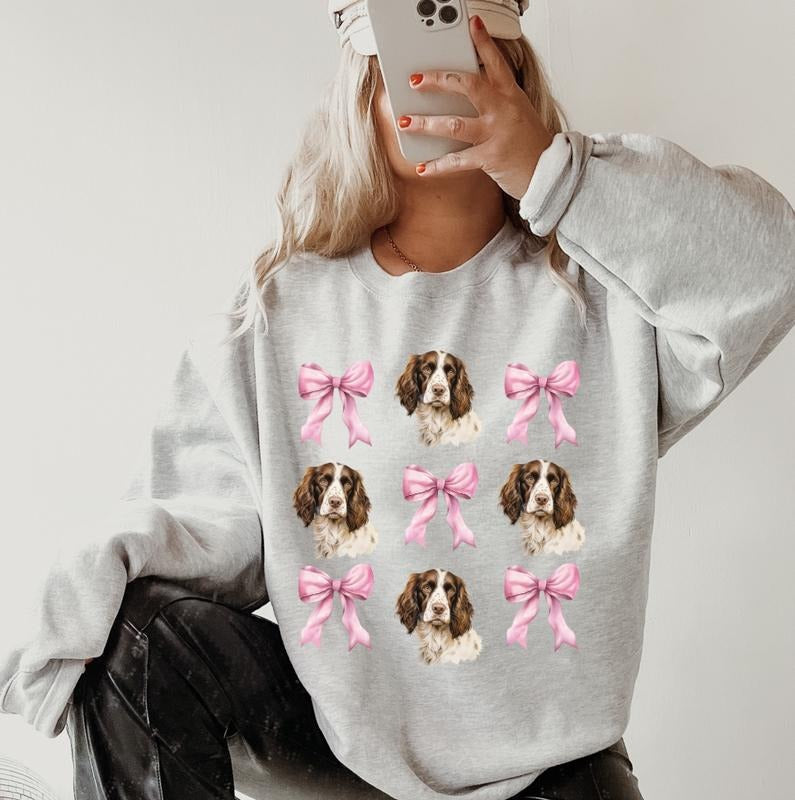 SPRINGER SPANIEL WITH bows Sweatshirt ~ Sweatshirt Unisex Apparel Relaxed Fit Printed in the USA Clothing Womenswear...
