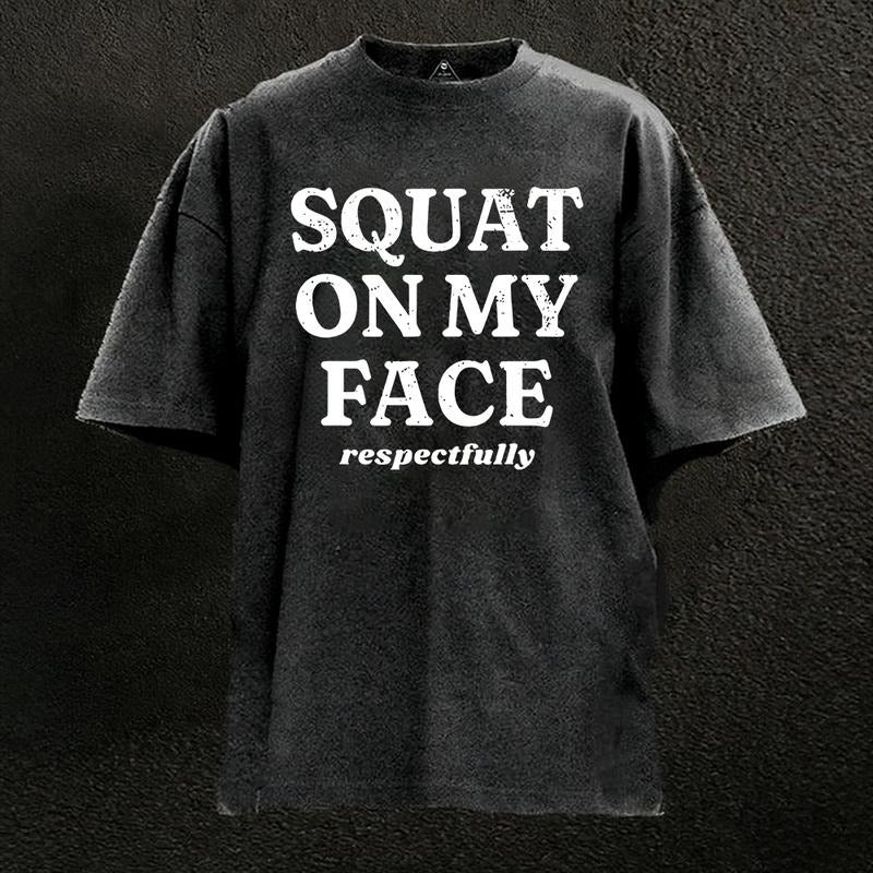 SQUAT ON MY FACE RESPECTFULLY  Washed Graphic Tees Funny Japanese Cartoon Distressed Shirt 90s Vintage Streetwear Unisex...