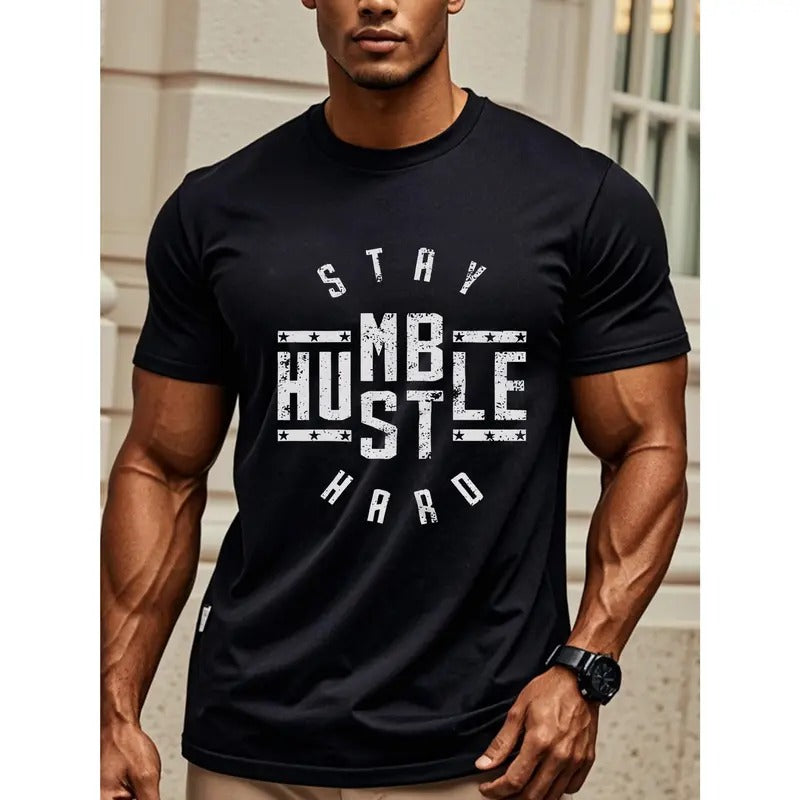 STAY HUMBLE HUSTLE HARD, Casual Summer Black T Shirts For Men, Graphic Crew Neck, Funny, Breathable, Ultra-Soft, Ideal...