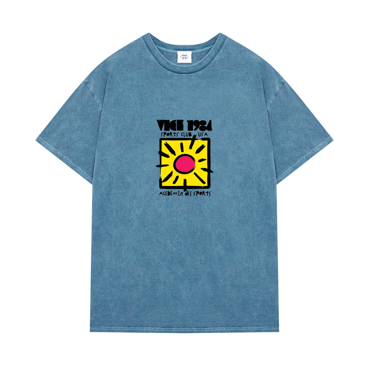 Vice 84 'Sun Sports Club' Vintage Washed Tee - Mid Blue