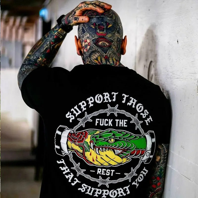 SUPPORT THOSE THAT SUPPORT YOU Snake Graphic Print T-shirt Hoodie, Sweatshirt | HypeCrazeTee.com