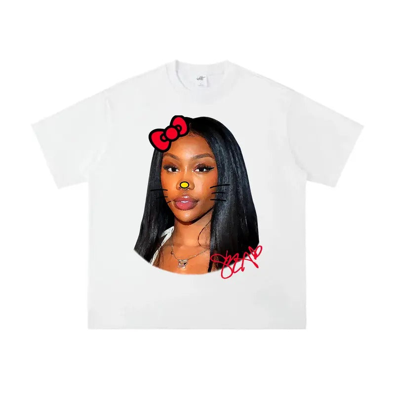 SZA Red Kitty Big Face Rap Shirt - Trendy Graphic for Standout Style Hoodie, Sweatshirt | HypeCrazeTee.com