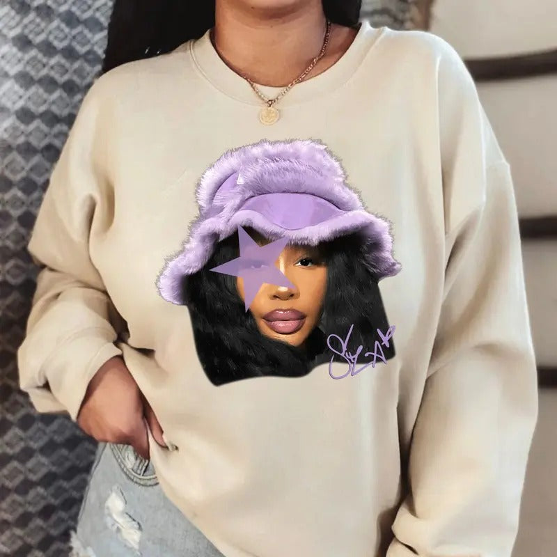 SZAAA Purple Star Big Face Sweatshirt - Celebrate the R&B Icon with this Exclusive Fashion Statement T-Shirts, Hoodie