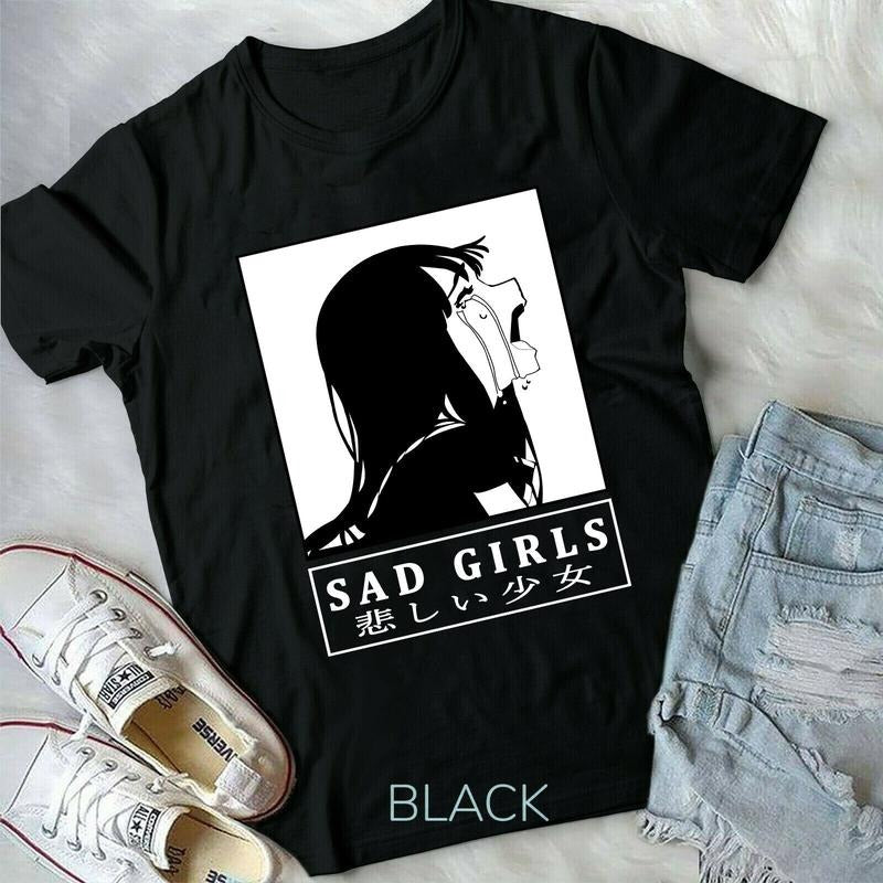 Sad Girl Anime Shirt, Nu Goth, Senpai, Ahegao Short-Sleeve Unisex T-Shirt S-4XL Hoodie, Sweatshirt | HypeCrazeTee.com
