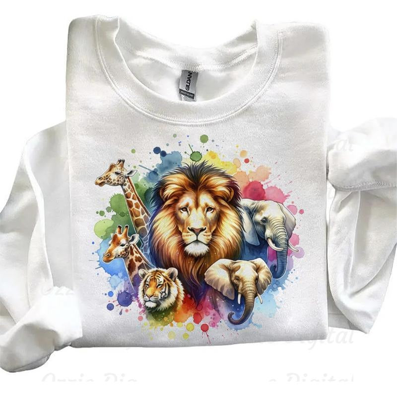 Safari Animals Lion Giraffe Elephant Colorful Jungle Sweatshirt Unisex T-Shirt Hunting season 2025 tee Hoodie