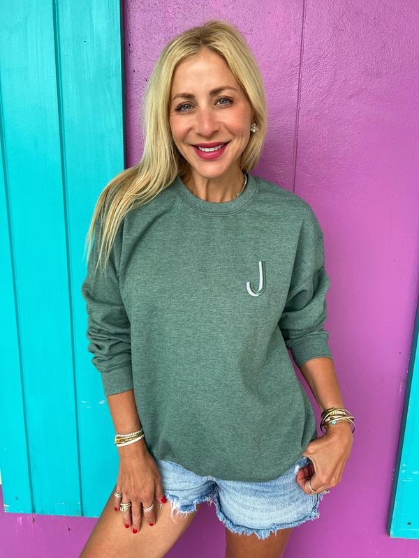Sage Green Embroidered Initial Sweatshirt (2XL-3XL) T-Shirts, Hoodie | HypeCrazeTee.com