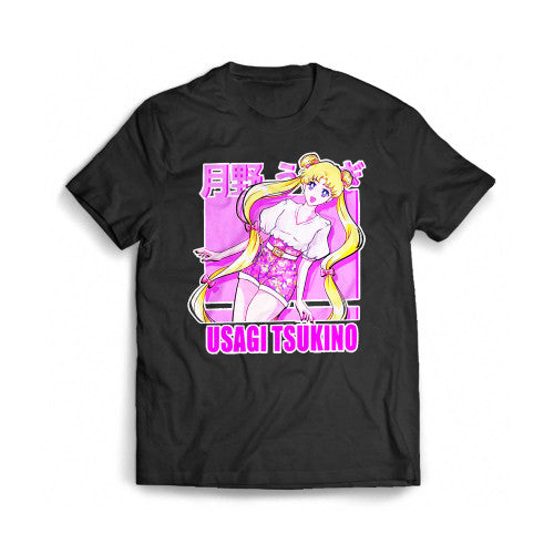 Sailor Moon Hot Girl Usagi Tsukina Pink Anime Mens T-Shirt Tee