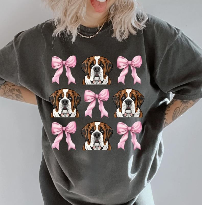 Saint Bernard with bows Shirt ~ Unisex Apparel Relaxed Fit Printed In The USA Clothing Womenswear Casual Comfort Cotton...