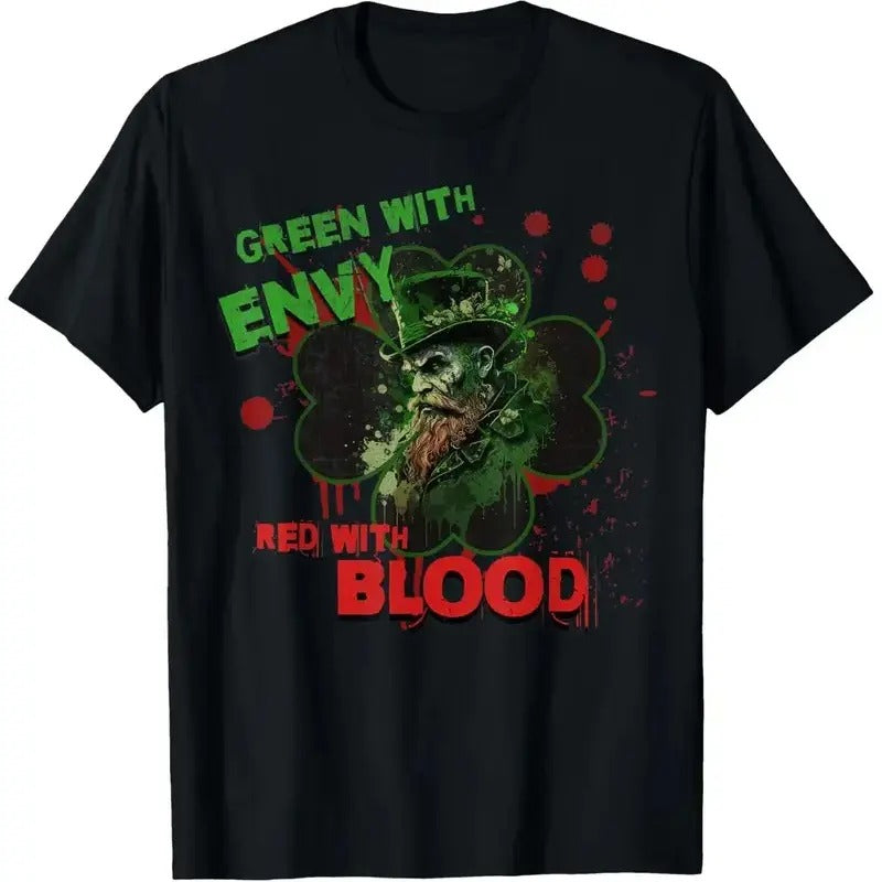 Saint Patrick'S Day Horror, Envy, Blood, Grunge Design T-Shirt100% Cotton Shamrock Shirt 220g Heavyweight T-shirts for...