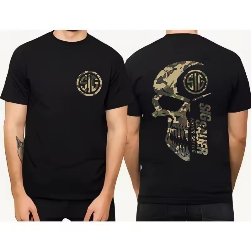 2025 Summer Men's Camo with Sig Sauer Never Settle T-Shirt, Camo Shirt, Sig Sauer Lover Gift Casual Top for Unisex...