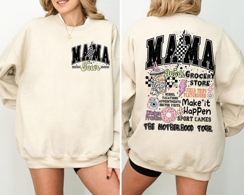 Sale Up To 70% - Mama World Tour Shirt 2 Sides Sweatshirt, Funny Mom Life Graphic Tee