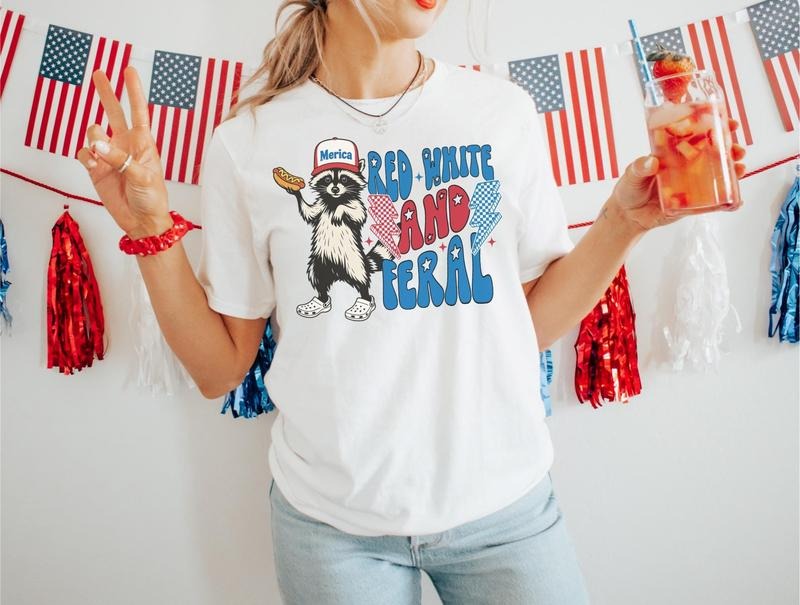 Funny 4th of July Shirt, Feral Raccoon Tee Shirt Feral Girl, Red White and Feral Shirt, Independence Day, America Shirt...