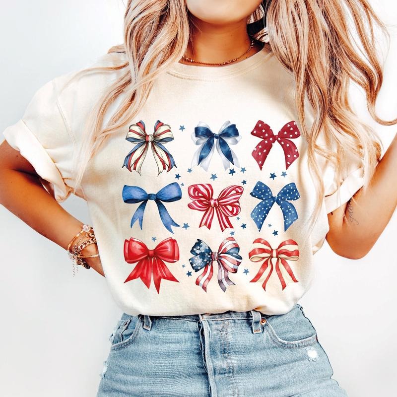 Sale Up To 70% -USA Bow Shirt, Coquette America Bow Shirt for July 4th, Memorial Day Shirt, USA Shirts, Patriotic Bow...