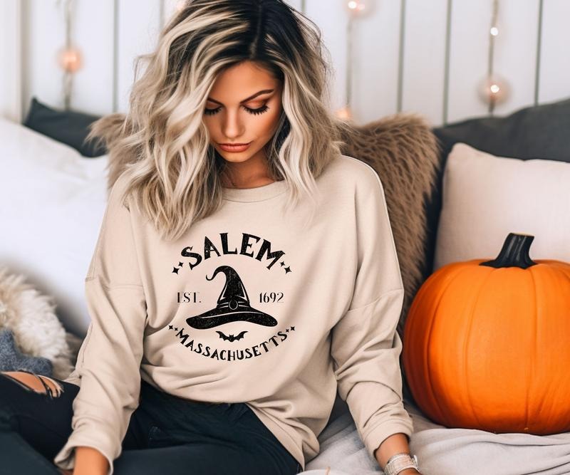 Salem Massachusetts Crewneck Sweatshirt Casual Halloween T-Shirts, Hoodie | HypeCrazeTee.com
