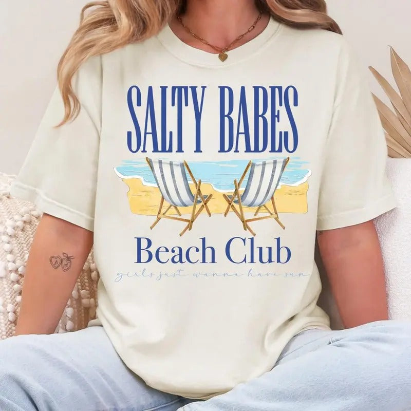 Salty Babes Beach Club Shirt, Beach Salty Babes Tee, Beach Club Shirt for Vacation, Summer Days Gift for Her Hoodie,...