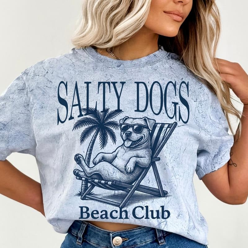 Salty Dogs Beach Club Pitbull Shirt ~ Relaxed Fit Printed USA Womenswear Casual Comfort Cotton Top Athletic Boho Chic T-Shirts, Hoodie, Sweatshirt