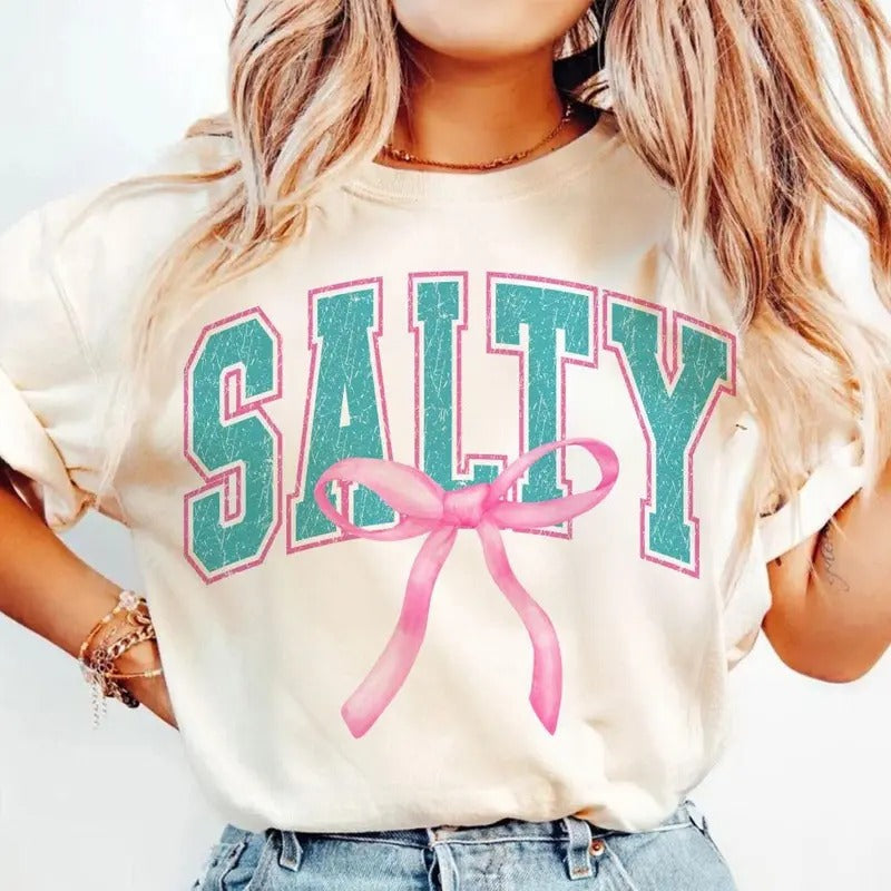Salty Summer Coquette Bow Tee, Retro Summer Shirt, Summer Salty and Sassy Shirt, Mother's Day Gift Hoodie, Sweatshirt